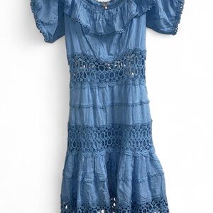 Free People Good Intentions Crotchet  Baby Blue Lace Halter Dress Size 2